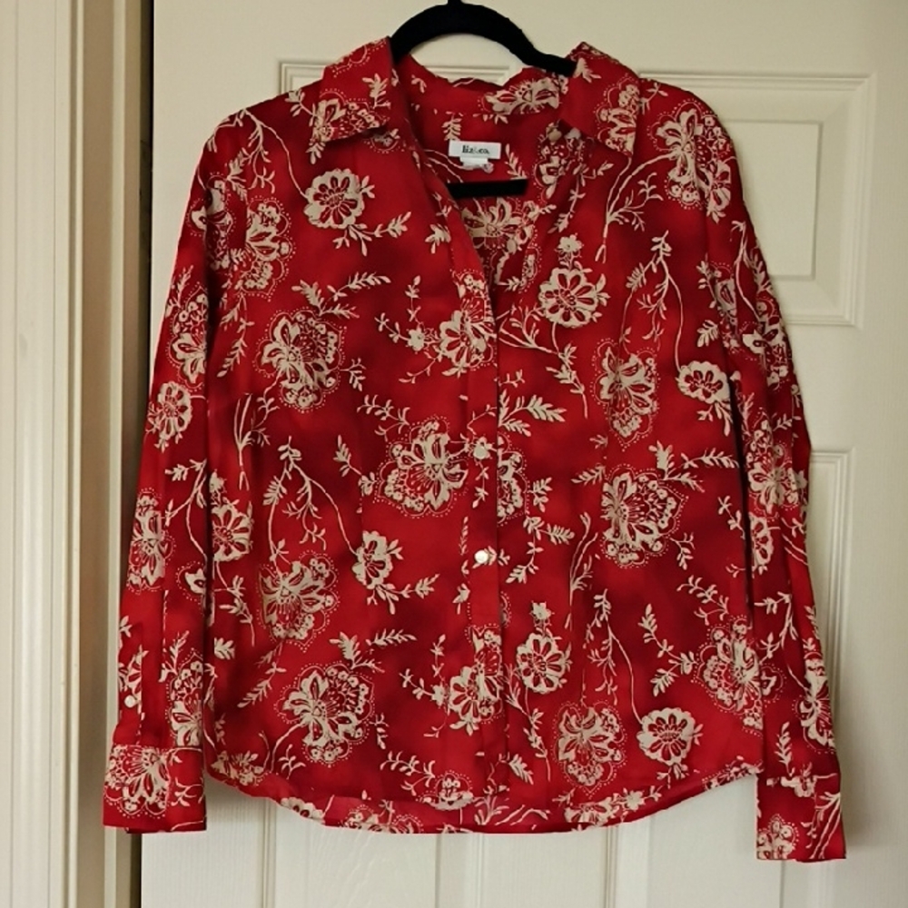 liz & co. Red Floral Button-Down Blouse